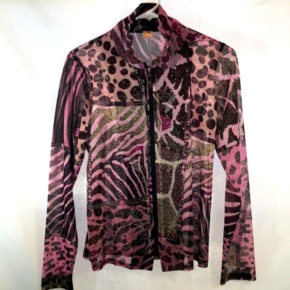Damee Inc 2 Piece Embellished Jacket & Top Set Pink Animal Print  Women’s Small - Picture 16 of 16